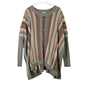 Cabi Fair Isle Poncho Sweater Pink  Gray Knit Oversized Slouchy Sweater XS